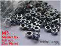 M3 Bright Zinc Plated (BZP) steel full nuts