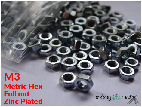 M3 Bright Zinc Plated (BZP) steel full nuts